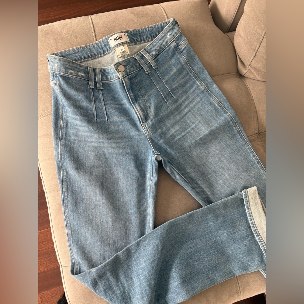 PAIGE Manhattan Mid Rise Blue Boots Jeans Size 29 Vintage Style Double Loops - Picture 9 of 15